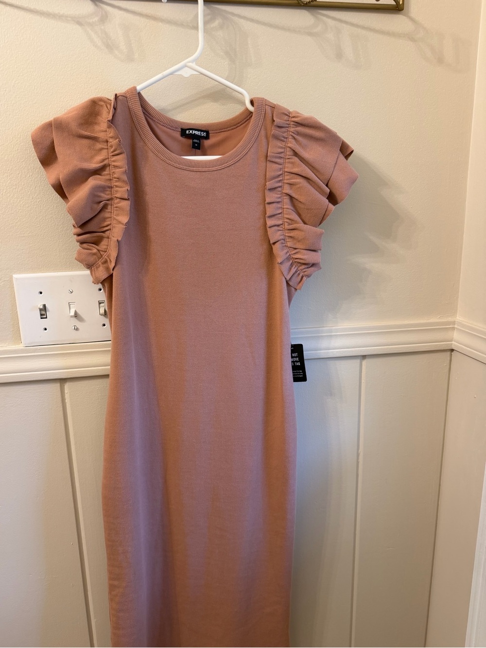 Express Mauve Pink Ruffle Sleeve Midi Dress